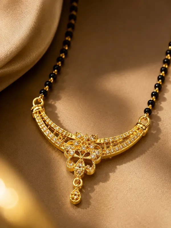 Elegant_Gold_Plated_Black_Beaded_Chain_Necklace_Set_with_Floral_Pendant_&_Matching_Earrings_18_INCH