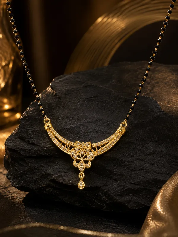 Elegant_Gold_Plated_Black_Beaded_Chain_Necklace_Set_with_Floral_Pendant_&_Matching_Earrings_18_INCH