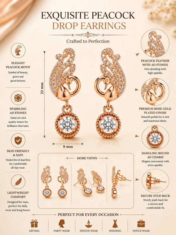 Elegant_Peacock_Sparkle_Rose_Gold_AD_Drop_Earrings
