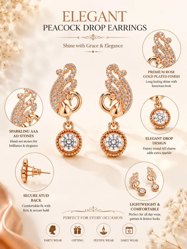 Elegant_Peacock_Sparkle_Rose_Gold_AD_Drop_Earrings