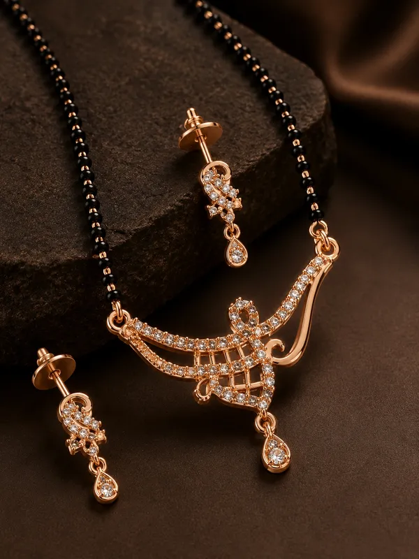 Elegant_Rose_Gold_Plated_Black_Beaded_Chain_with_Designer_Locket_&_Matching_Earrings_18_INCH