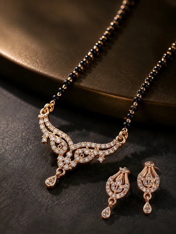 Elegant_Rose_Gold_Plated_Black_Beaded_Necklace_Set_with_Designer_Pendant_&_Earrings_18_INCH