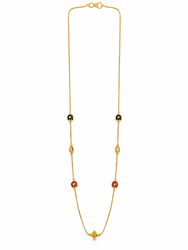 Gold_Plated_18_Inch_Black_&_Red_Multi-Beaded_Chain_with_Floral_Centre_Design_&_S-Type_Hook_for_Women