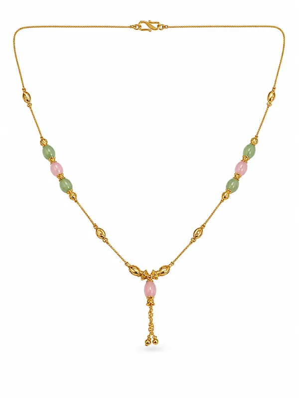 Gold_Plated_18_Inch_Pink_&_Green_Beaded_Chain_Necklace_with_Elegant_Drop_Pendant_for_Women