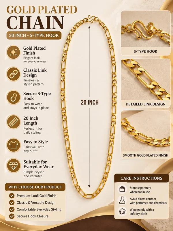 Gold_Plated_Classic_Link_Chain_–_20_Inch_with_S-Type_Hook