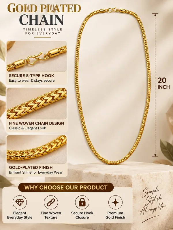 Gold_Plated_Fine_Woven_Chain_–_20_Inch_with_S-Type_Hook