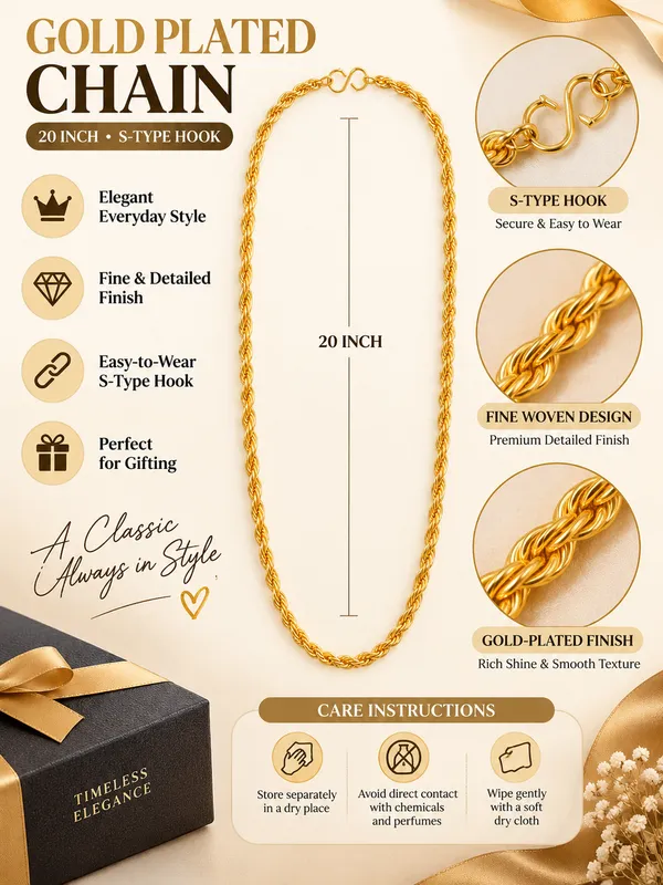 Gold_Plated_Fine_Woven_Chain_for_Men_–_20_Inch_with_S-Type_Hook
