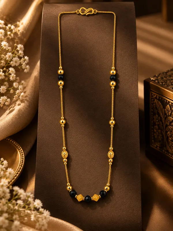 Gold_Plated_Gold_&_Black_Beaded_Chain_-_18_Inch