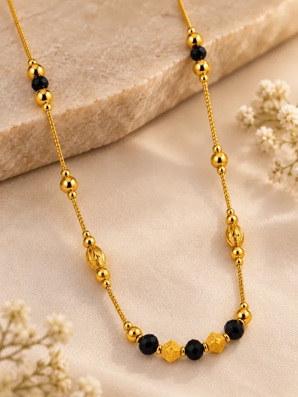 Gold_Plated_Gold_&_Black_Beaded_Chain_-_18_Inch