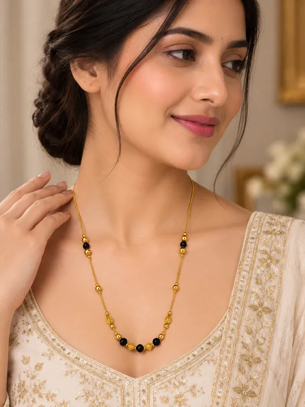 Gold_Plated_Gold_&_Black_Beaded_Chain_-_18_Inch