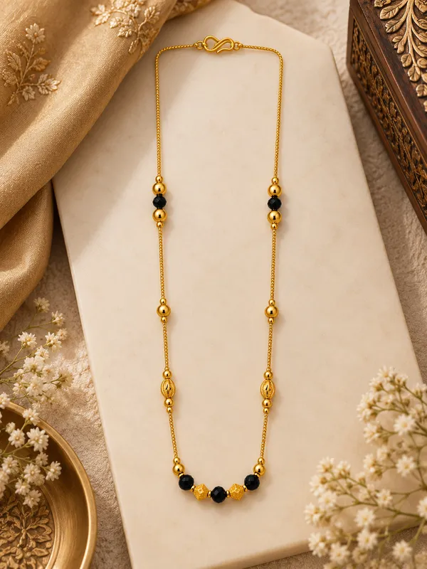 Gold_Plated_Gold_&_Black_Beaded_Chain_-_18_Inch