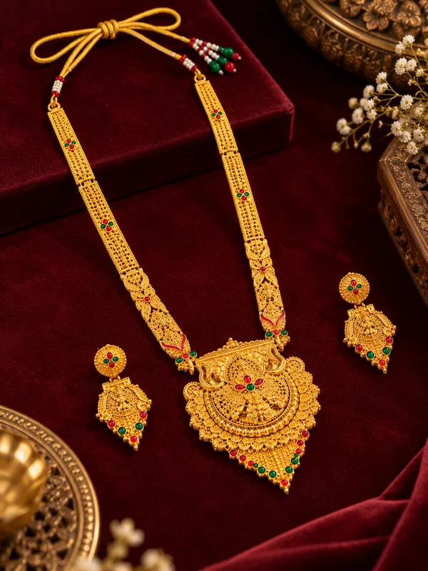 Gold_Plated_Traditional_Necklace_Set_with_Matching_Earrings_and_Adjustable_Dori