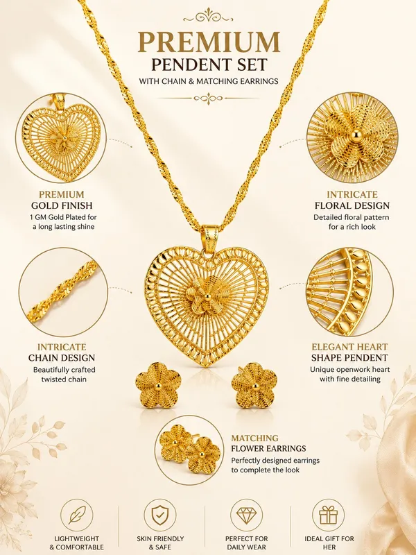 Gold_Plated_Heart_Pendant_Set_with_Chain_&_Matching_Earrings