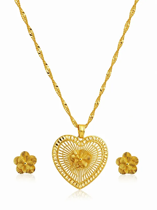 Gold_Plated_Heart_Pendant_Set_with_Chain_&_Matching_Earrings