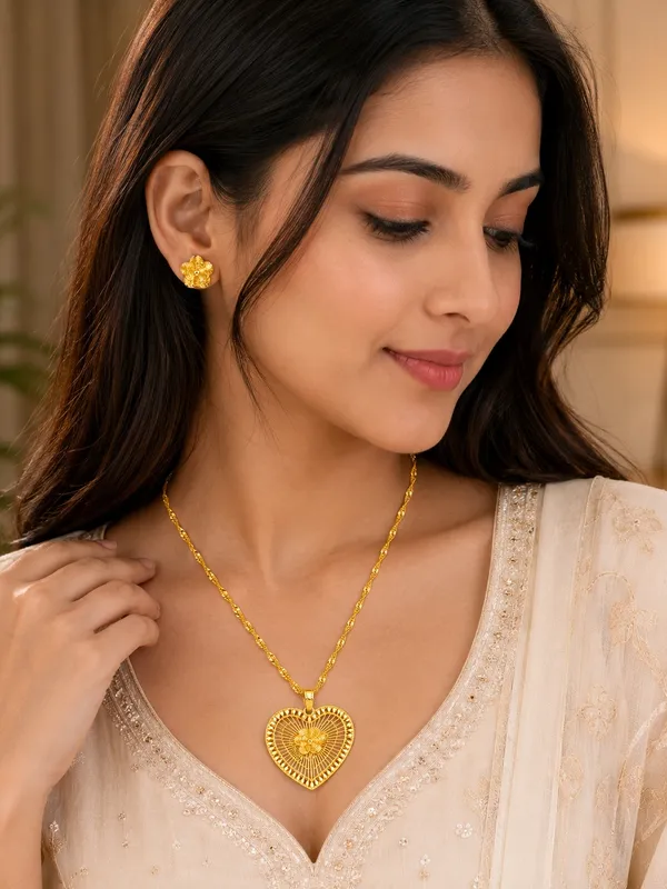 Gold_Plated_Heart_Pendant_Set_with_Chain_&_Matching_Earrings