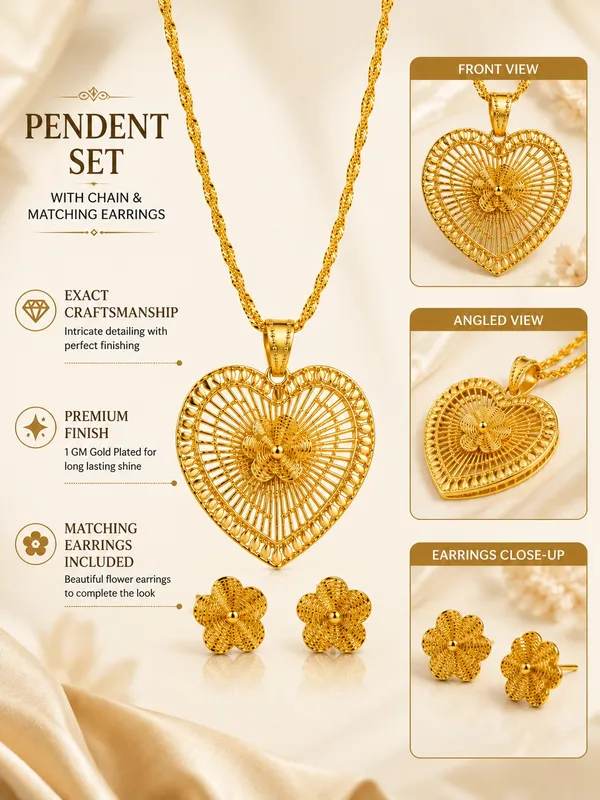 Gold_Plated_Heart_Pendant_Set_with_Chain_&_Matching_Earrings