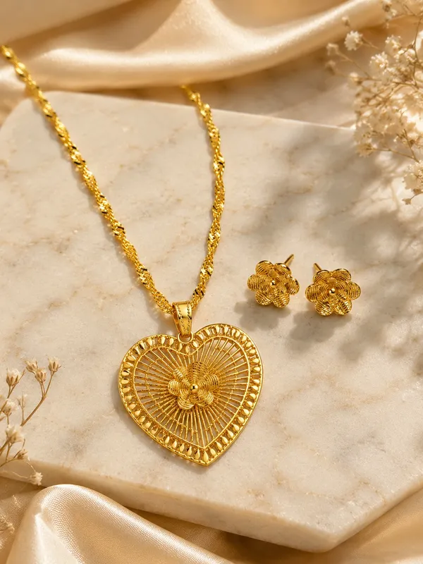 Gold_Plated_Heart_Pendant_Set_with_Chain_&_Matching_Earrings