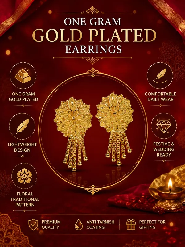 One_Gram_Gold_Plated_Floral_Chain_Tassel_Drop_Earrings