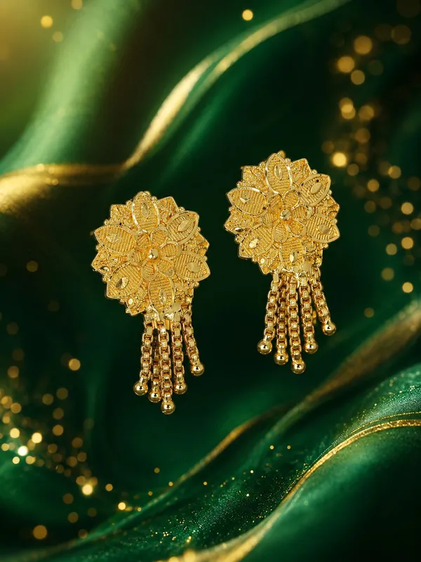 One_Gram_Gold_Plated_Floral_Chain_Tassel_Drop_Earrings