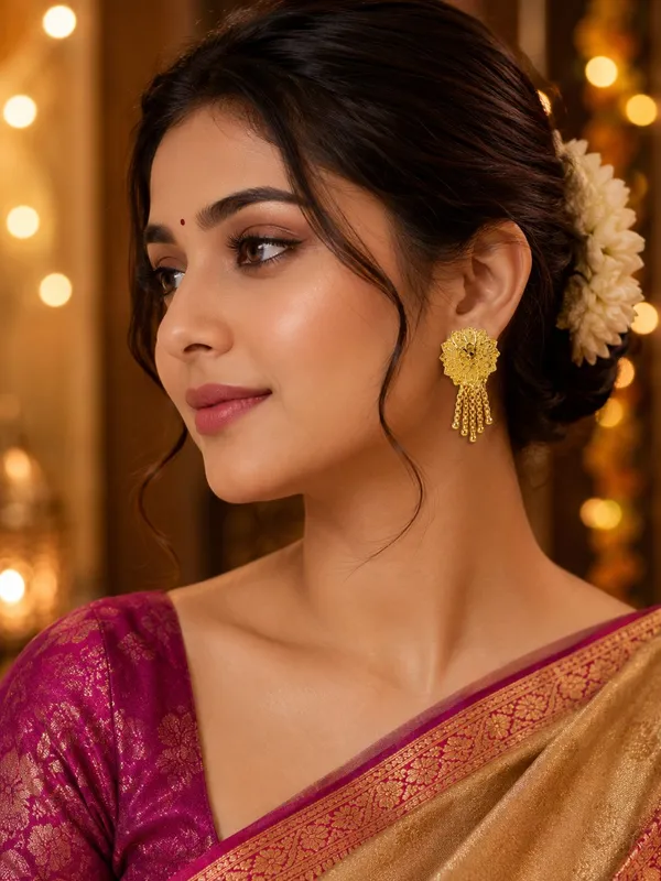 One_Gram_Gold_Plated_Floral_Chain_Tassel_Drop_Earrings
