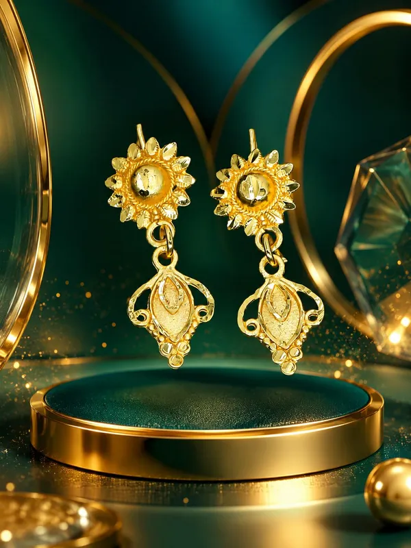 One_Gram_Gold_Plated_Floral_Leaf_Drop_Earrings