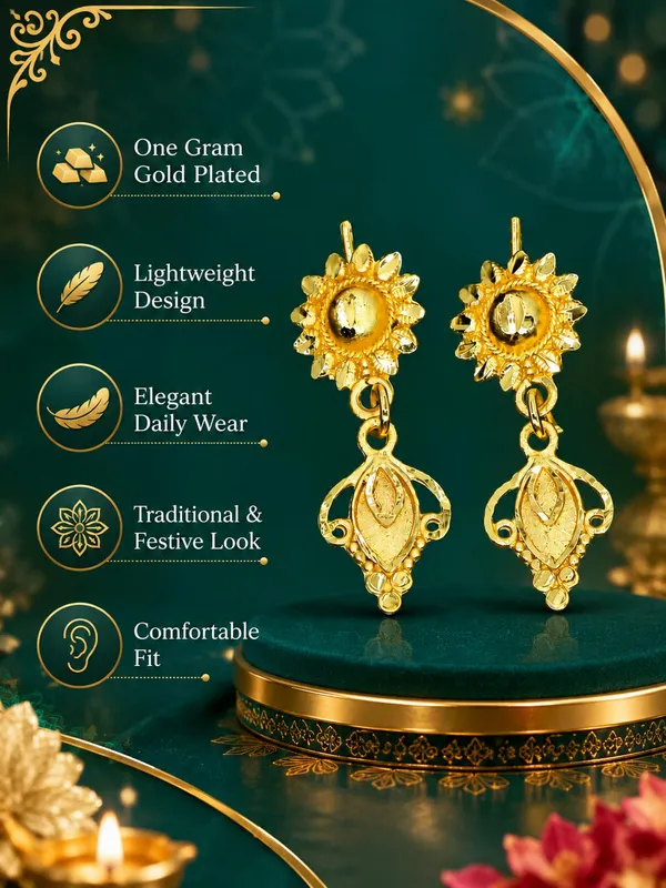 One_Gram_Gold_Plated_Floral_Leaf_Drop_Earrings