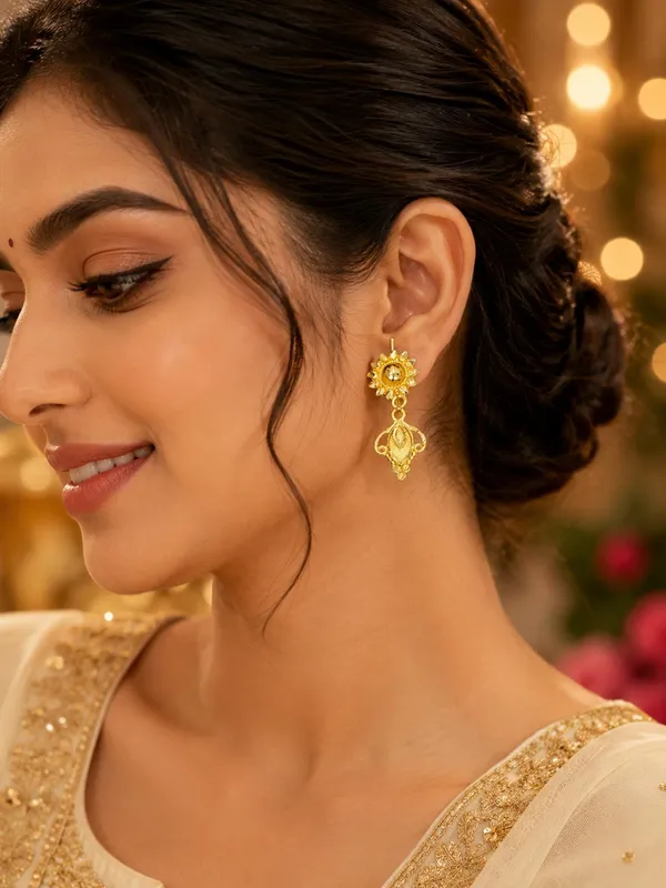 One_Gram_Gold_Plated_Floral_Leaf_Drop_Earrings