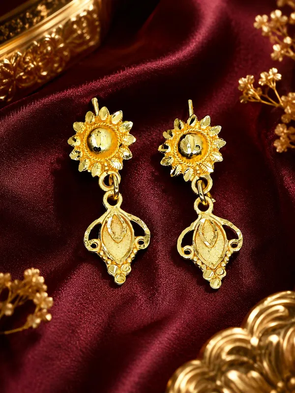 One_Gram_Gold_Plated_Floral_Leaf_Drop_Earrings