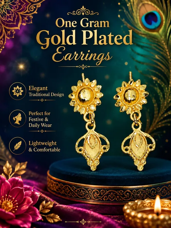 One_Gram_Gold_Plated_Floral_Leaf_Drop_Earrings