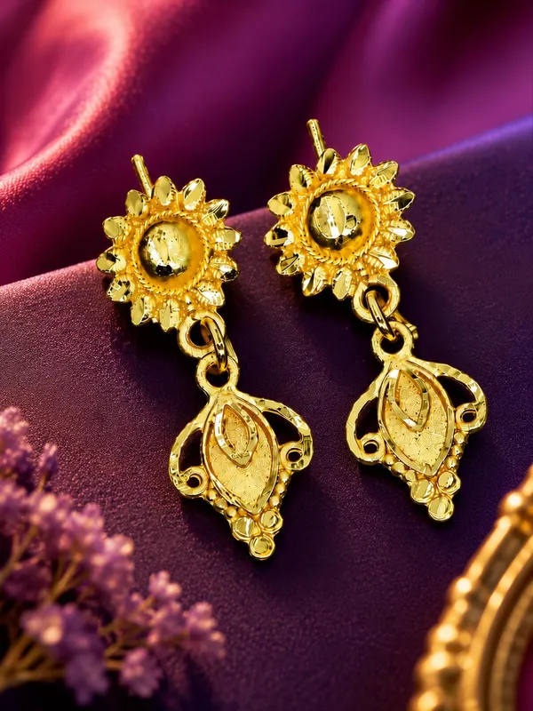 One_Gram_Gold_Plated_Floral_Leaf_Drop_Earrings