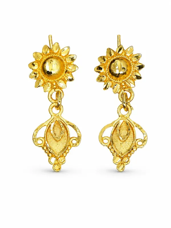 One_Gram_Gold_Plated_Floral_Leaf_Drop_Earrings