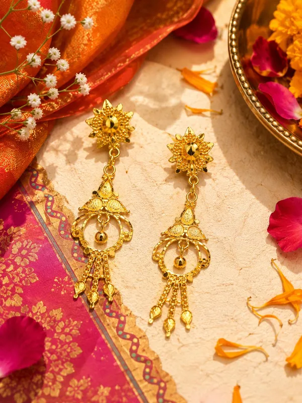 One_Gram_Gold_Plated_Floral_Ring_Drop_Tassel_Earrings