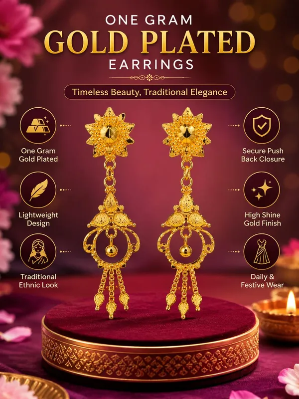 One_Gram_Gold_Plated_Floral_Ring_Drop_Tassel_Earrings