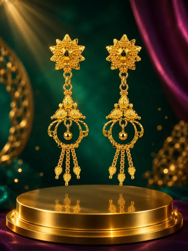 One_Gram_Gold_Plated_Floral_Ring_Drop_Tassel_Earrings