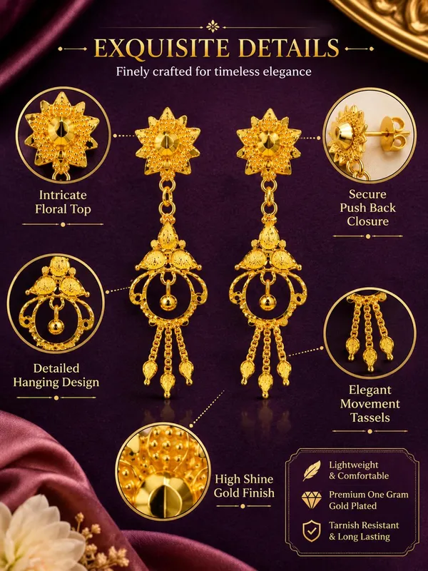 One_Gram_Gold_Plated_Floral_Ring_Drop_Tassel_Earrings