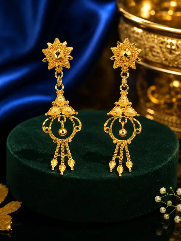 One_Gram_Gold_Plated_Floral_Ring_Drop_Tassel_Earrings