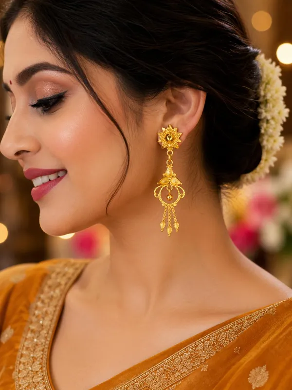 One_Gram_Gold_Plated_Floral_Ring_Drop_Tassel_Earrings