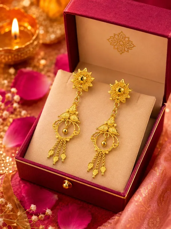 One_Gram_Gold_Plated_Floral_Ring_Drop_Tassel_Earrings