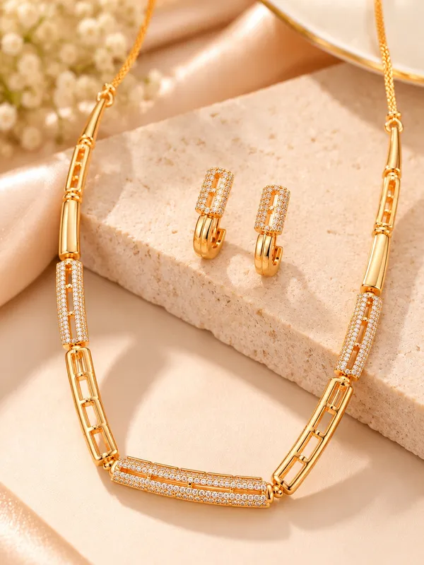 One_Gram_Gold_Plated_Link_Design_Necklace_Set_with_Matching_Earrings