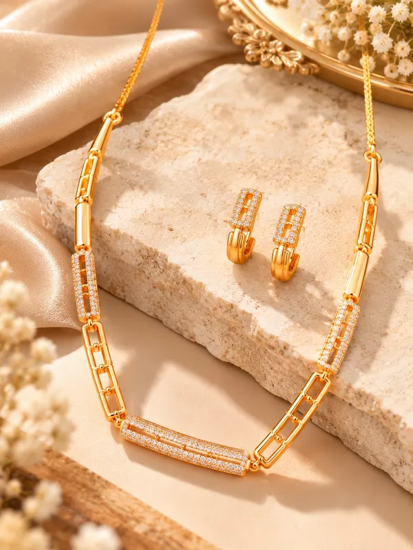 One_Gram_Gold_Plated_Link_Design_Necklace_Set_with_Matching_Earrings