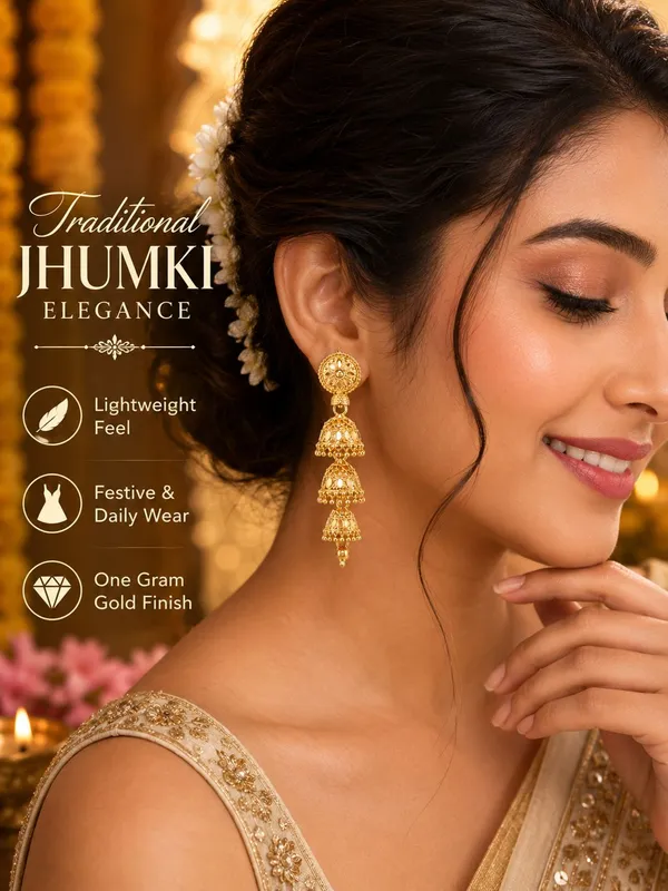 One_Gram_Gold_Plated_Multi-Layer_Floral_Jhumki_Earrings