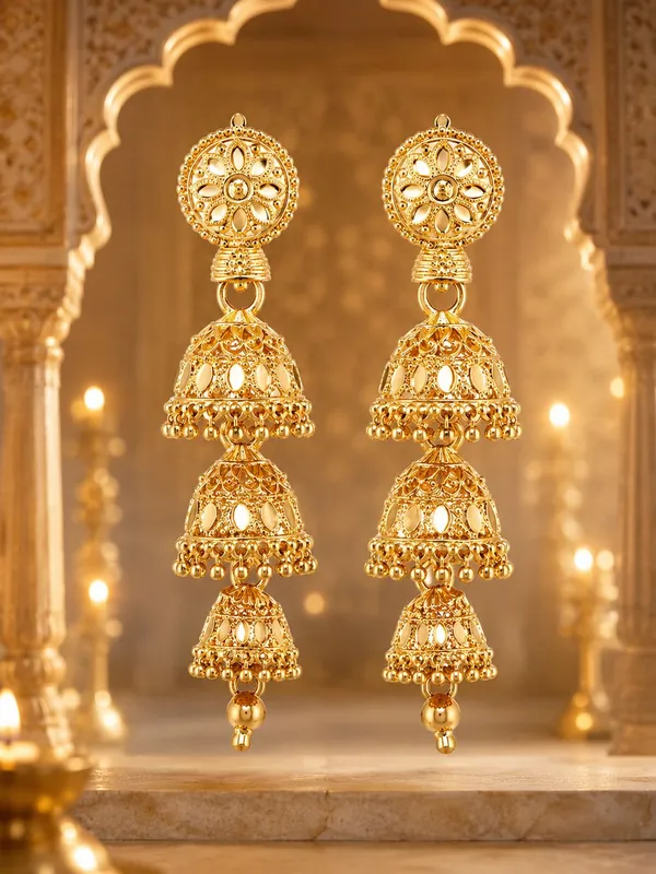 One_Gram_Gold_Plated_Multi-Layer_Floral_Jhumki_Earrings