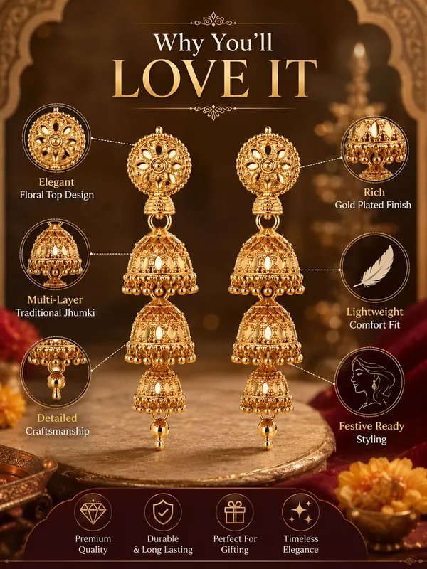 One_Gram_Gold_Plated_Multi-Layer_Floral_Jhumki_Earrings
