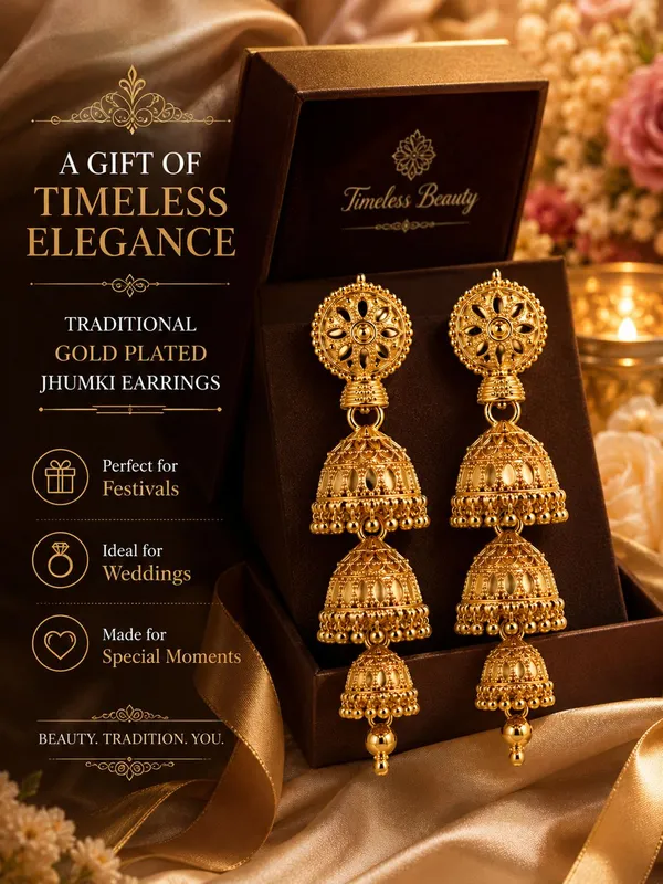 One_Gram_Gold_Plated_Multi-Layer_Floral_Jhumki_Earrings
