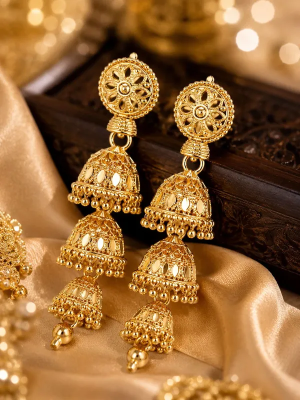 One_Gram_Gold_Plated_Multi-Layer_Floral_Jhumki_Earrings