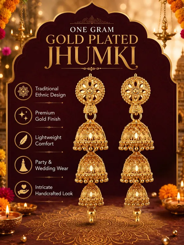 One_Gram_Gold_Plated_Multi-Layer_Floral_Jhumki_Earrings