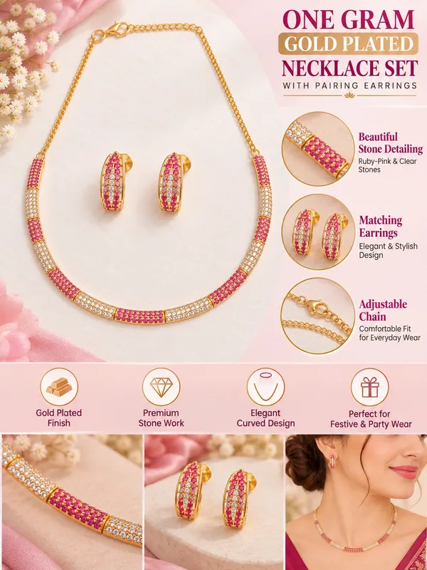 One_Gram_Gold_Plated_Pink_Stone_Necklace_Set_with_Pairing_Earrings