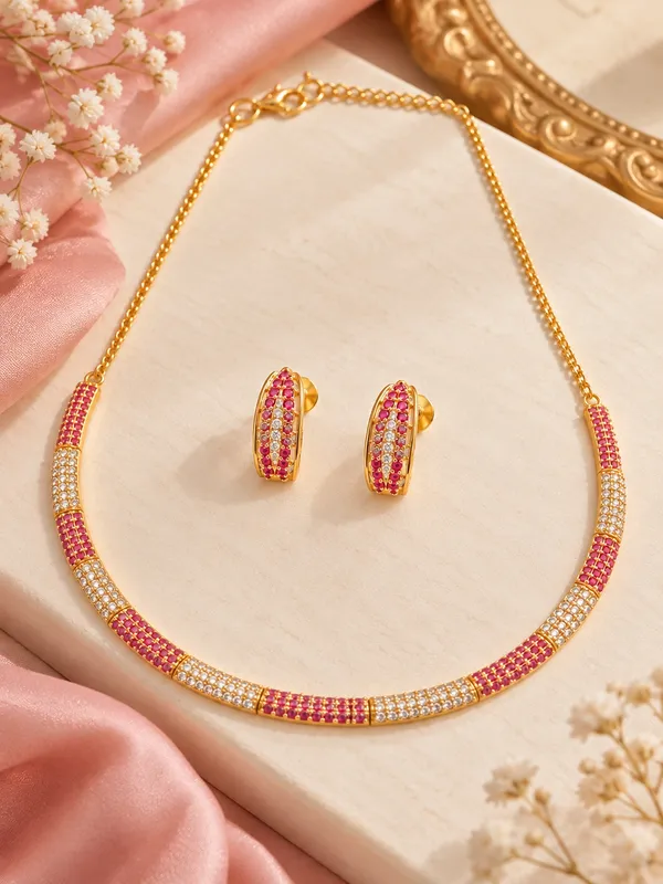 One_Gram_Gold_Plated_Pink_Stone_Necklace_Set_with_Pairing_Earrings