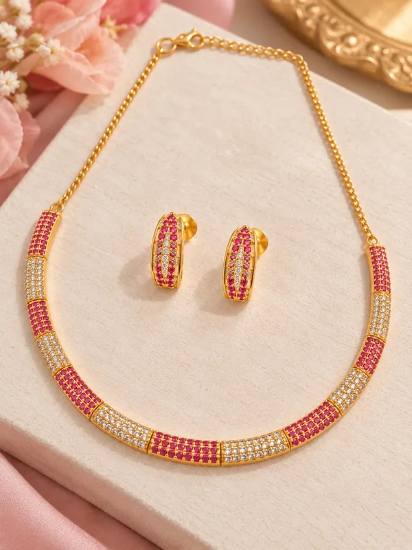 One_Gram_Gold_Plated_Pink_Stone_Necklace_Set_with_Pairing_Earrings
