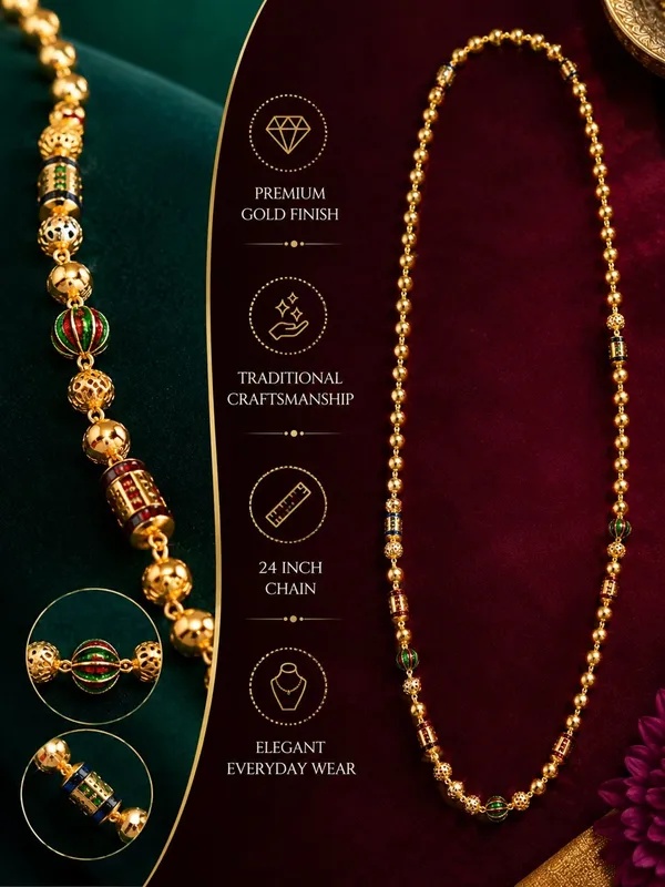 One_Gram_Gold_Plated_Traditional_Beaded_Chain_with_Multicolor_Accents